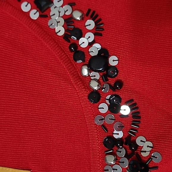 Ruby Rd Vibrant Red Knit Top with Sequins & Beaded Neckline & Cuffs size XL - Picture 4 of 8